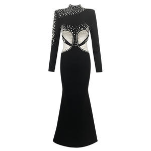 فستان نسائي أنيق فاخر عالي الجودة طويل الأكمام طويل حورية البحر طول نمط صلب خصر طبيعي منسوج - Product Image 1