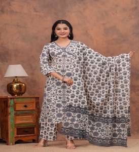 Kurti Set and Casual Wear with Dupatta for <b>Wedding</b> <b>Top</b> Selling Floral 3 Piece High Quality Cotton Hand Block Print Adults Girls - Product Image 2