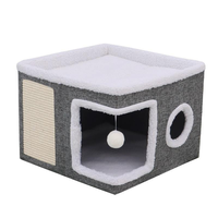 Lit pour chat à double couche avec oreilles d'ours mignonnes, pliable, avec griffoir en sisal, lavable, nid chaud d'hiver pour chats d'intérieur