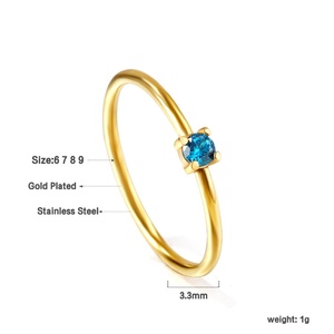 Vente en gros de bagues minimalistes colorées en zircon cubique, bijoux en acier inoxydable plaqué or 18 carats, vente chaude, bagues de petite taille pour femmes - Product Image 2
