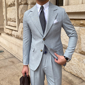 Nouveau <span class=keywords><strong>Costume</strong></span> Coréen Décontracté Rayé 2026 pour <span class=keywords><strong>Homme</strong></span> – Style Business Décontracté, Coupe <span class=keywords><strong>Slim</strong></span>, Simple Boutonnage, 2 Pièces - Product Image 2