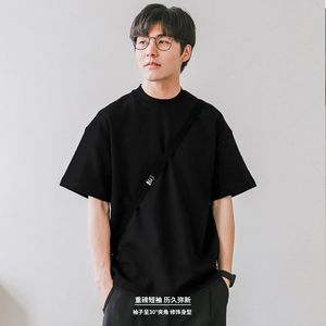 T-shirt da <span class=keywords><strong>uomo</strong></span> a maniche corte in puro cotone a doppio filato, lavato, con piccolo girocollo, stile trendy per coppia - Product Image 3