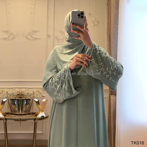 عباية نسائية فاخرة بلون سادة بتصميم دبي، ثوب للعيد والحج بأكمام طويلة، ملابس محتشمة بتطريز يدوي بالخرز، زي إسلامي تقليدي - Product Image 5