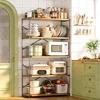 Étagère de rangement réglable à 5 niveaux en métal pour four de cuisine, unité de rangement sur pied en bois pour livres et chaussures, idéale pour balcon et bureau