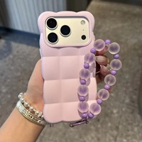 Coque de téléphone INS style coréen Macaron 3D Cloud Puffer en TPU pour iPhone 18 17 16 15 Pro Max avec cordon perlé antichoc