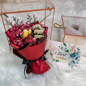 Vente en gros de fleurs artificielles roses stabilisées pour toujours <span class=keywords><strong>bouquet</strong></span> de roses à 5 têtes avec logo divers et personnalisé - Product Image 6