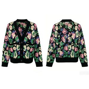 Cardigan Lavorato a <span class=keywords><strong>Maglia</strong></span> per <span class=keywords><strong>Donna</strong></span> con Motivi Floreali Jacquard, Stile Vintage Boho, Scollo a V, con Tasche, Morbido e Caldo - Product Image 2