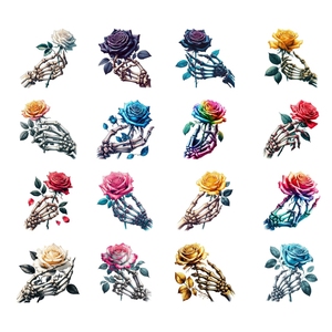 Wholesale Rose In <strong>Skeleton</strong> Hand DTF <strong>Transfer</strong> Bone Hand Rose <strong>Iron</strong> <strong>On</strong> DTF Heat <strong>Transfer</strong> Ready To Press Stickers For Clothes - Product Image 2