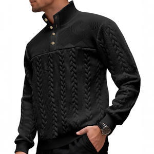 Suéter de punto grueso para hombre, cuello alto, corte holgado, color sólido, manga larga, ropa informal de otoño - Product Image 1