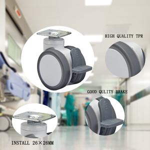 Placa Superior Giratória Rodízio Médico 2.5 Polegada 26*26mm com Freio Duplo Eixo Silencioso Rodízios TPR Dupla Médica Rodízio Gêmeo Rodas - Product Image 2
