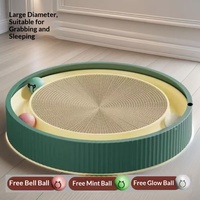 Griffoir pour chat multifonctionnel en plastique imperméable avec lit et jouet, design rond durable, style mignon, infusé à la catnip et avec clochette