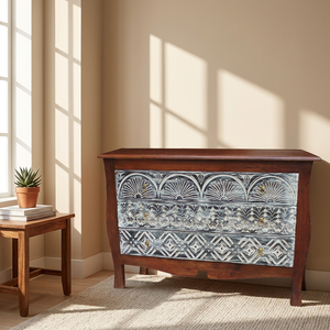 Buffet de rangement ancien traditionnel en bois massif avec 3 tiroirs, style ferme, pour salons/salles à manger, fait main - Product Image 6