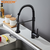 Robinet de cuisine noir moderne avec cartouche céramique, eau chaude/froide, douchette extractible, montage sur plan, monocommande, en acier inoxydable