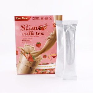Thé au lait minceur OEM avec coupe-faim et détox, poudre instantanée pour adultes, faible en calories, saveur fraise - Product Image 1