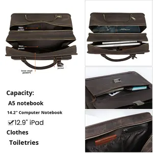 Valise à roulettes en cuir véritable personnalisée en usine avec serrure à code et poignée souple |   Valise de voyage d'affaires à roulettes pivotantes - Product Image 2