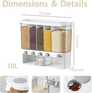 Utensilios de Cocina, Caja de Almacenamiento de Alimentos Secos, Dispensador de Granos, Dispensador de Cereales de 6 Compartimentos, Contenedor de Arroz de 10 kg - Product Image 2