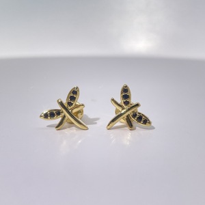 Tianyu Gems Classic and Stylish Black Round Dragonfly-Shaped Brass-Plated Gold <b>Stud</b> <b>Earrings</b> with Zircon for Women - Product Image 3