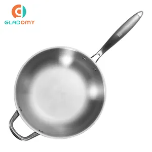 Hot Sale Aço Inoxidável Wok Pan Frigideira Antiaderente Com Tampa De Vidro