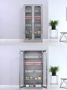 Armoire médicale en acier inoxydable tendance à 2 portes vitrées pour clinique, hôpital, pharmacie, laboratoire avec étagères réglables et serrures sécurisées - Product Image 2