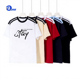 T-shirt da uomo alla moda Vintage a <span class=keywords><strong>mezza</strong></span> <span class=keywords><strong>manica</strong></span> da 240g di cotone pesante a righe di colore larghe cuciture stile College estivo-all'ingrosso - Product Image 1