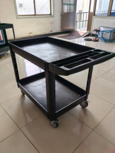 Ağır Hizmet Tipi Sessiz Düz Tablalı Plastik Alet Arabası Platformu Özelleştirilebilir Depolama 2 Katlı Yük Taşıma Servis Arabası - Product Image 2
