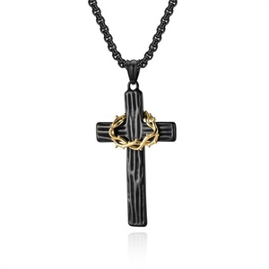 Hot-selling 3mm Width <b>Chain</b> New Product Street Wear Style Pendant Personality Wreath Wood <b>Cross</b> Charm Necklace - Product Image 4