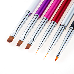 Metal Handle Nylon Nail Art Brush Set Liner Flat Petite Shape Aluminum Ferrule Brushes for Gel Manicure - Product Image 4