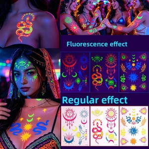 Pegatinas de <span class=keywords><strong>Tatuajes</strong></span> Fluorescentes, <span class=keywords><strong>Tatuajes</strong></span> que Brillan en la Oscuridad, Artículos Luminosos para Fiestas, <span class=keywords><strong>Pintura</strong></span> Corporal de Neón, <span class=keywords><strong>Tatuajes</strong></span> Temporales Faciales UV - Product Image 1