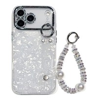 Coque de téléphone IMD à texture plume dégradée électroplaquée populaire pour iPhone 17 Pro Max 18 Pro Max 18 avec bracelet perlé