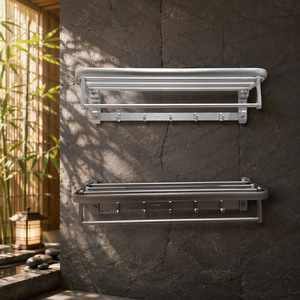 Porte-serviettes mural en aluminium chromé moderne à double couche pliable et écologique pour <span class=keywords><strong>salle</strong></span> <span class=keywords><strong>de</strong></span> <span class=keywords><strong>bain</strong></span> - Product Image 2