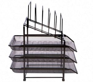 Mesh Desk <b>Organizer</b> and Storage - Office <b>Organizer</b> with 3 Sliding Letter Trays and 5 Vertical <b>File</b> Holders Document Trays Metal - Product Image 3