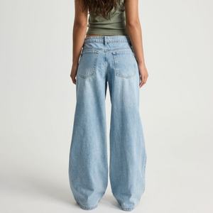 Pantalon en jean ample et droit bleu pour femme, style streetwear, design personnalisé, jeans baggy pour femme - Product Image 3