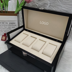 Boîte à montres en bois personnalisée avec logo, directement de l'usine, 4 emplacements, boîte de rangement de luxe pour montres, boîte cadeau pour 4 montres - Product Image 1