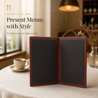 Porte-menu en cuir PU marron châtain, style rétro, double surpiqûre, pour restaurant, café, liste des vins