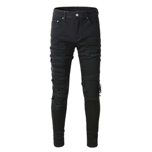 Jeans Neri da Uomo all'Ingrosso, Vestibilità Regolare, Stile Hip Hop Streetwear Vintage, Casual, Strappati, Effetto Stacked, Lavati, Elasticizzati e Traspiranti - Product Image 2