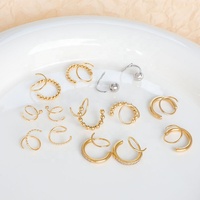 Bijoux Joyas Boucles d'oreilles créoles torsadées double hélice en acier inoxydable plaqué or 18 carats, entièrement serties de diamants, pour piercing