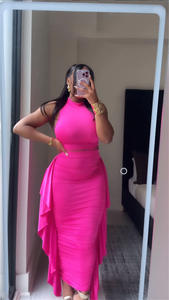 Nouveau débardeur sans manches de couleur unie d'été pour femmes élégantes avec jupe longue à bord à volants ensemble décontracté de <span class=keywords><strong>2</strong></span> pièces - Product Image 4