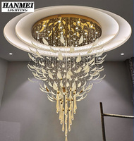 Lustre en cristal en forme de feuille d'érable à LED, hauteur réglable, pour hall d'hôtel, restaurant, salle de banquet, installation décorative pour projets à lumière chaude