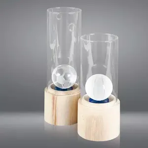 Trofeo Sportivo in Vetro e Palla di Cristallo con Base Circolare in Legno – Personalizzabile - Product Image 1