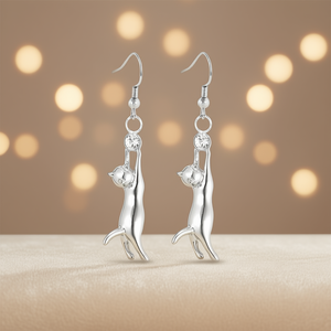 Orecchini Pendenti E3258 a Forma di Gatto in Oro Bianco con Cristalli e Strass, Gioielli da Donna per Uso Quotidiano - Product Image 2