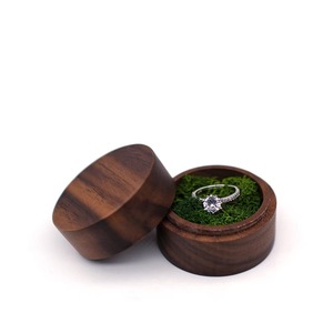 Wooden <b>Ring</b> <b>Box</b> Round Black Walnut Wood Jewelry <b>Box</b> Engagement Wedding <b>Ring</b> Storage With Moss Lining Gift <b>Box</b> - Product Image 1