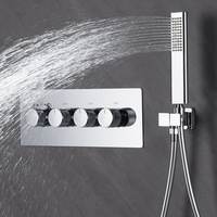 Ensemble de robinets thermostatiques intelligents encastrés au plafond Xinxi Copper, finition chromée, douche à effet pluie, design moderne et simple