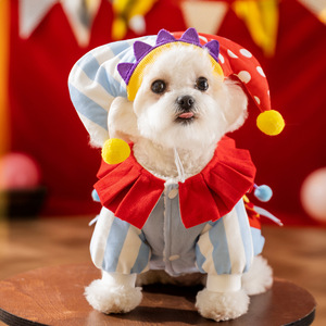 Disfraz de Payaso Azul para Mascotas, Vestido de Poliéster a Rayas para Perro, Ropa para las Cuatro Estaciones, para Fiestas - Product Image 2