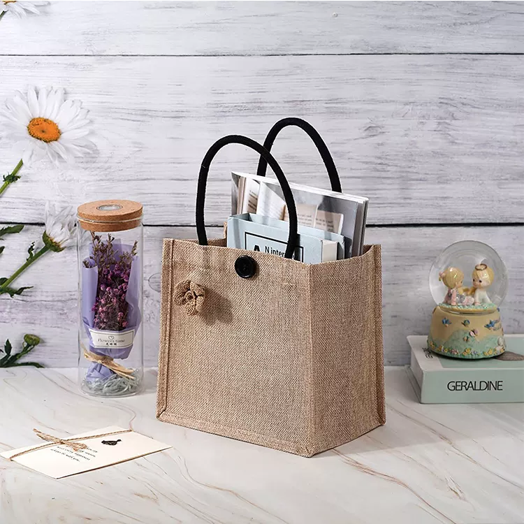 Wholesale custom logo eco friendly natural plain gift jute burlap beach bag with handle