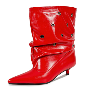 Piled Pleated <b>Ankle</b> Boots Low Heels Dress Stiletto Women Metal Circle Shoes Baggy Styles on Short <b>Booties</b> - Product Image 3