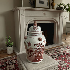 रेट्रो 60 सेमी उच्च बड़े चीनी बरतन अदरक जार सिरेमिक प्राचीन चीनी लाल पुष्प और पक्षी अदरक के जार हाथ से चित्रित वैसों - Product Image 1