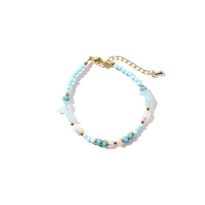 Bracelet ajustable en perles d'aventurine bleue, turquoise bleue, <span class=keywords><strong>pierre</strong></span> <span class=keywords><strong>de</strong></span> <span class=keywords><strong>lave</strong></span> et perles, bijou <span class=keywords><strong>de</strong></span> taille pour femme, idéal pour le quotidien, les anniversaires - Product Image 4