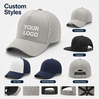 Casquette de golf personnalisée 5 panneaux haute performance en polyester imperméable perforée au laser, casquette de sport à logo haute densité, casquette snapback
