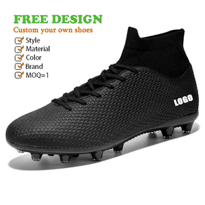 Fabricant de chaussures de football personnalisées OEM bottes de <span class=keywords><strong>futsal</strong></span> crampons de football noir pour entraînement intérieur extérieur FG pour hommes - Product Image 2
