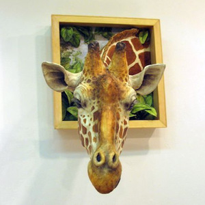 Cadre photo 3D girafe à suspendre, décoration murale réaliste en forme d'animal, artisanat pour salon, art encadré moulé par injection, artificiel - Product Image 3